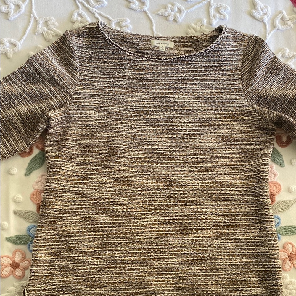 Max Studio Brown Crew Neck Sweater with Earthy Knit